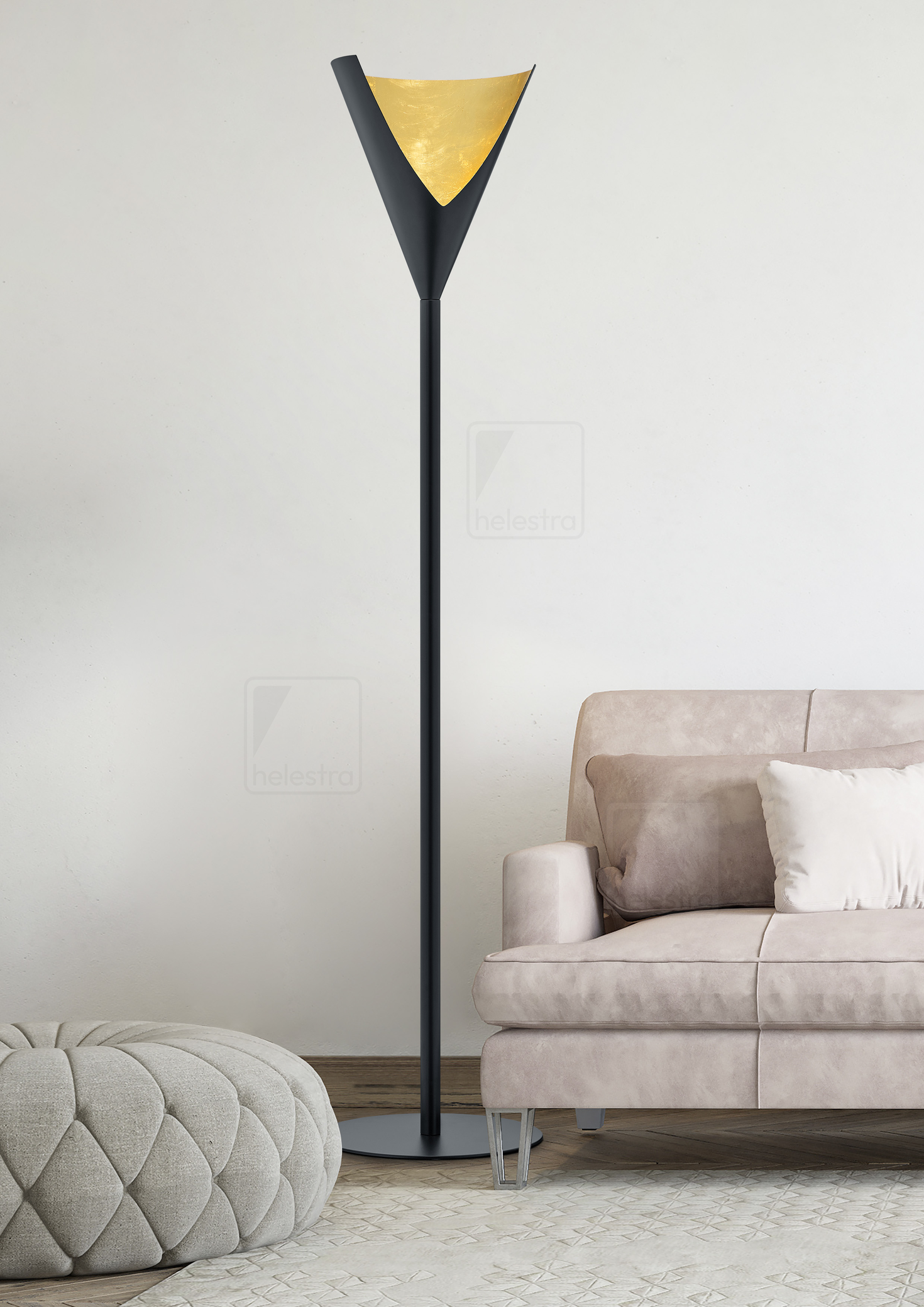 Helestra URIA  lampada da terra acciaio nero - oro