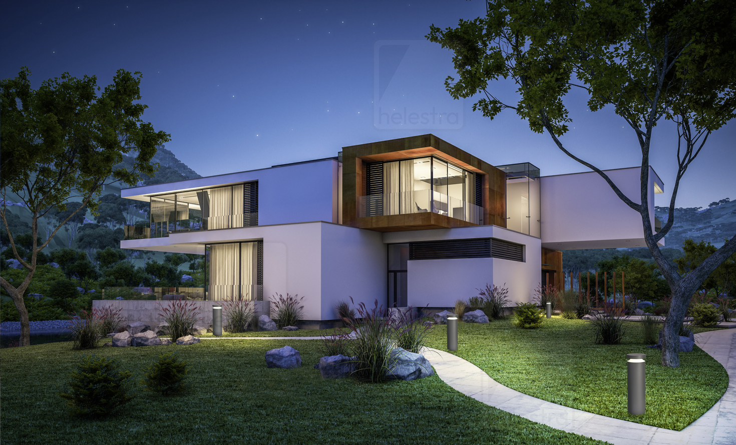 Helestra BICA  borne lumineuse fonte d'aluminium graphite