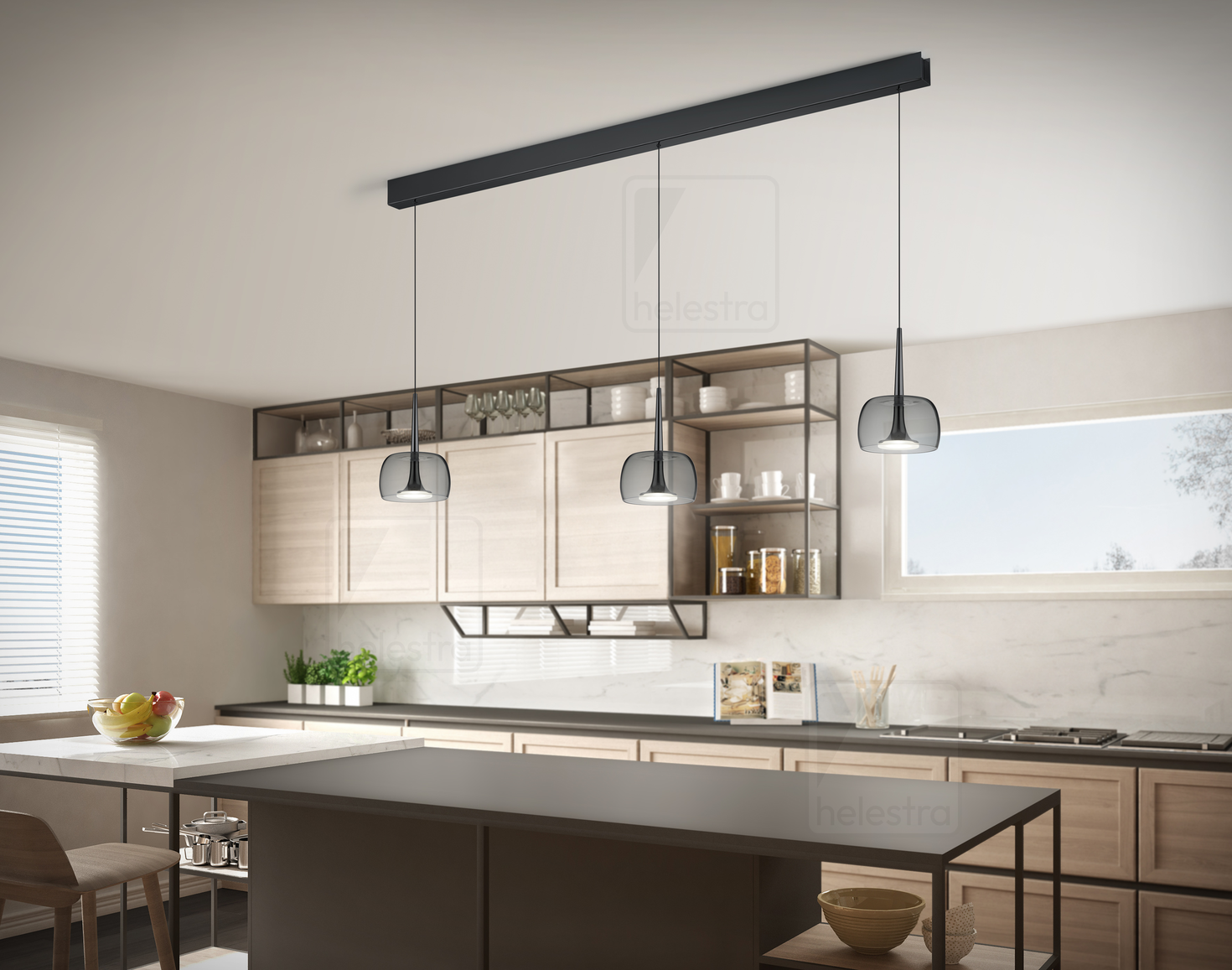 Helestra FLUTE  pendant luminaire aluminium black chrome