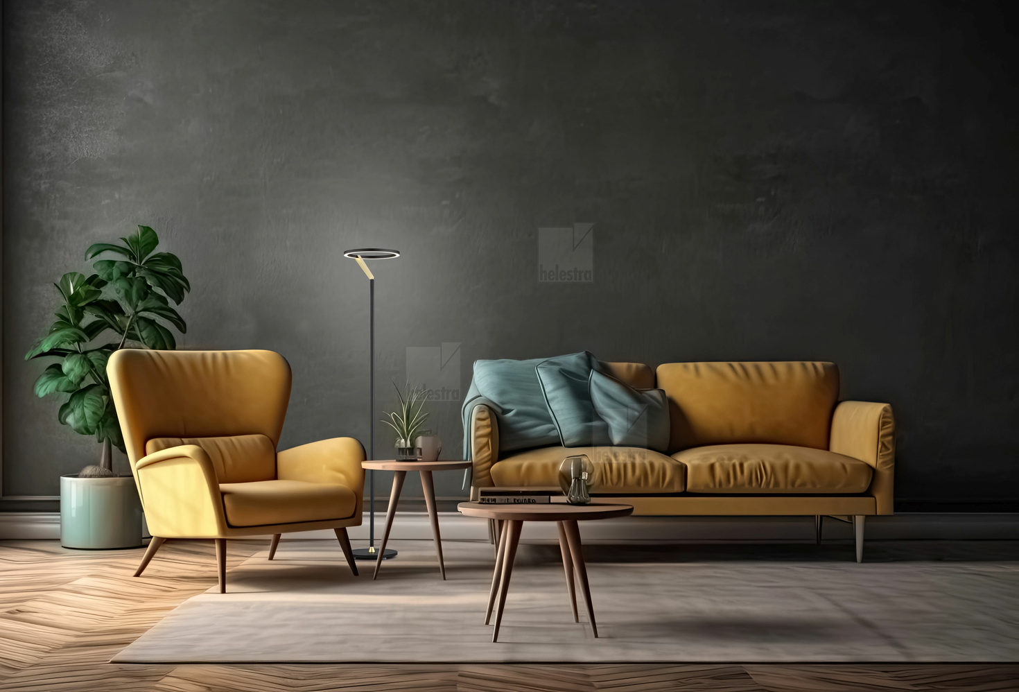 Helestra CHAZ  Stehleuchte Aluminium schwarz - gold