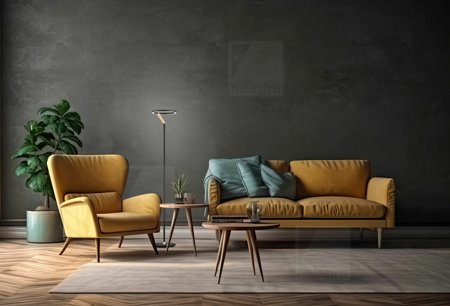 Helestra CHAZ  floor luminaire aluminium black -gold