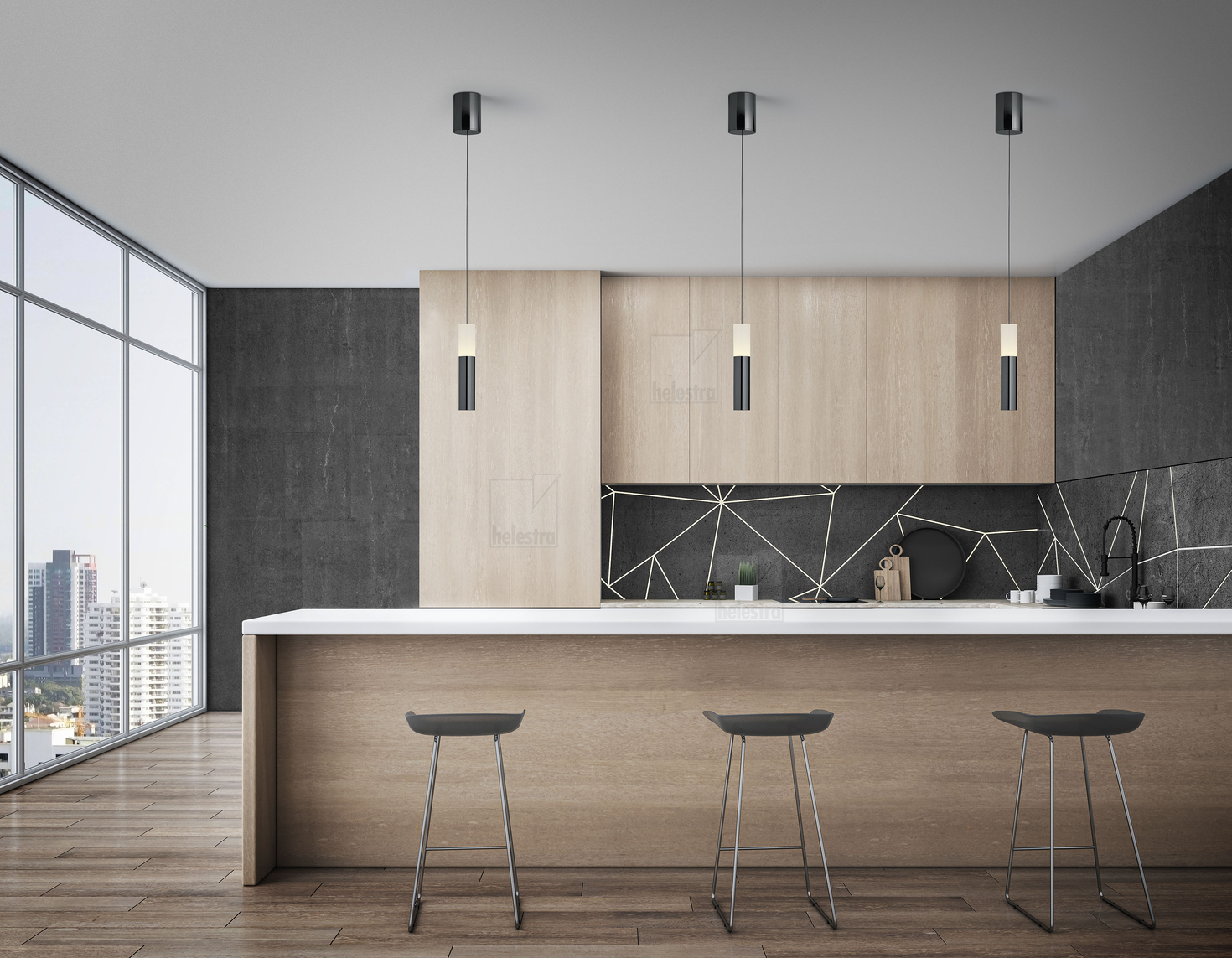 Helestra LIDOS  suspension lumineuse aluminium noir-chrome
