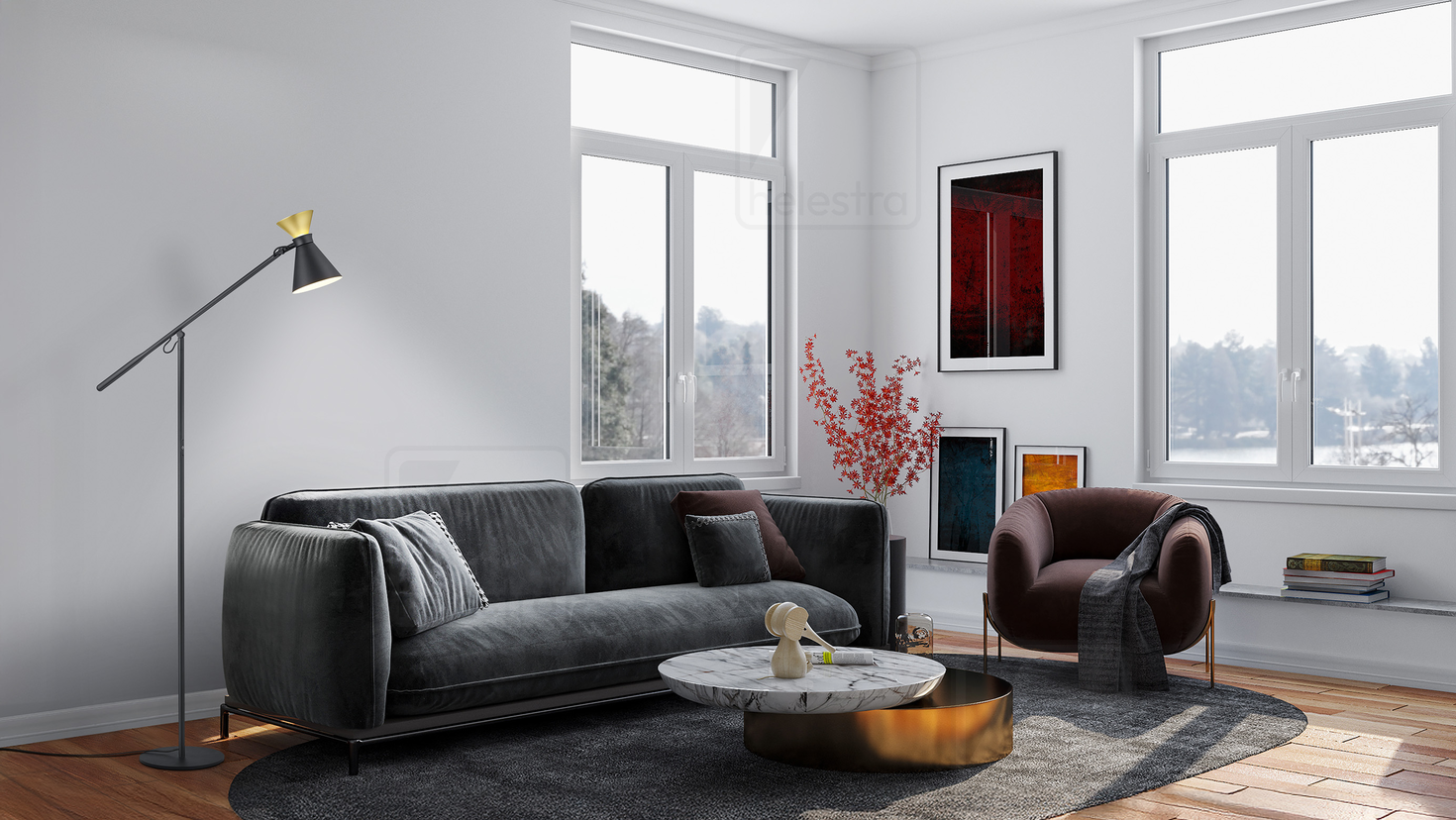 Helestra LUK  lampadaire aluminium noir - or